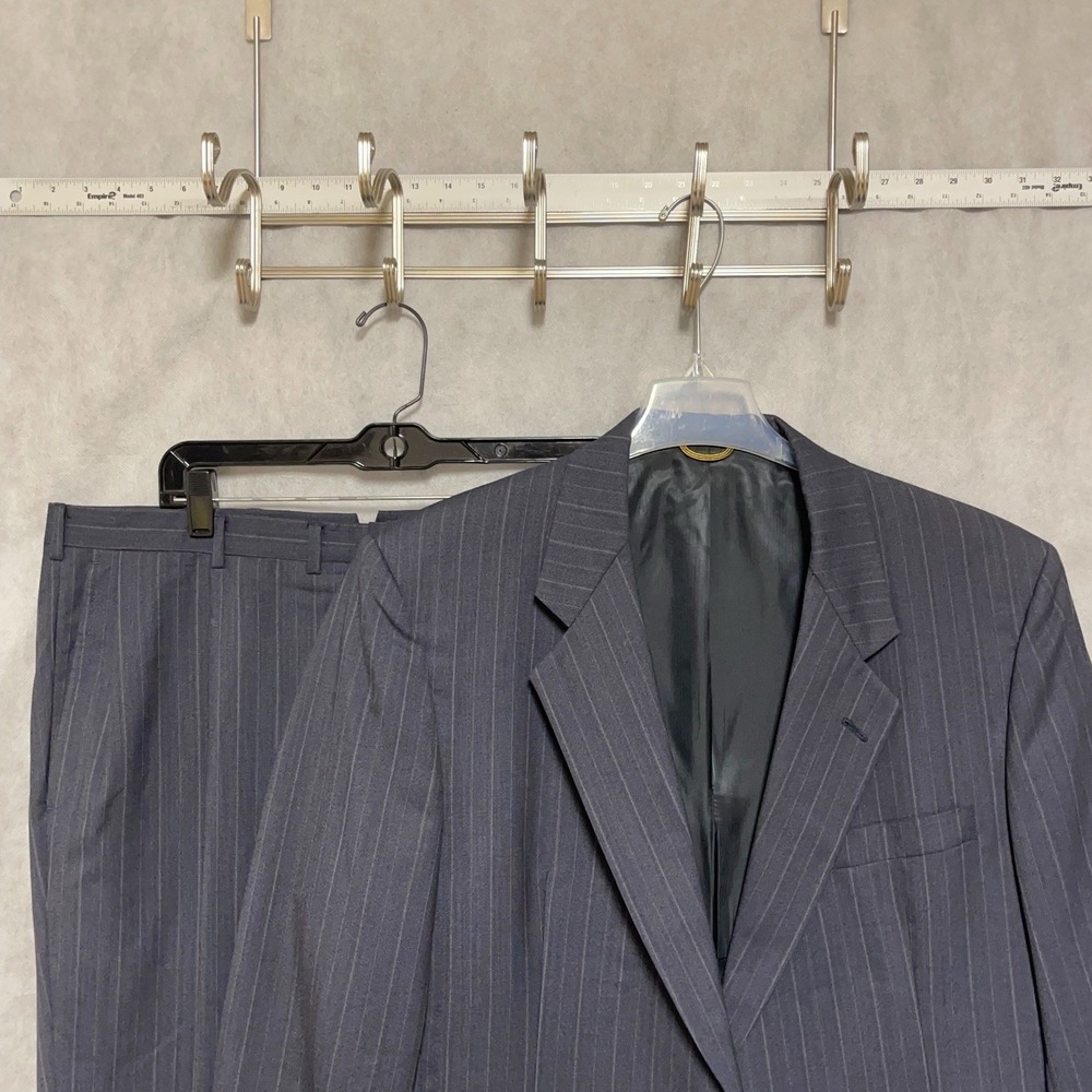 Bespoke Suit Men 42L Blue Stripe 2B Wool Academia Canvasy 38X33.5 Pants Luxury